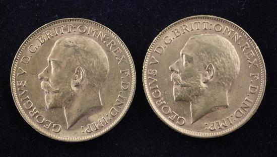 Two George V gold full sovereigns, 1912 & 1925.